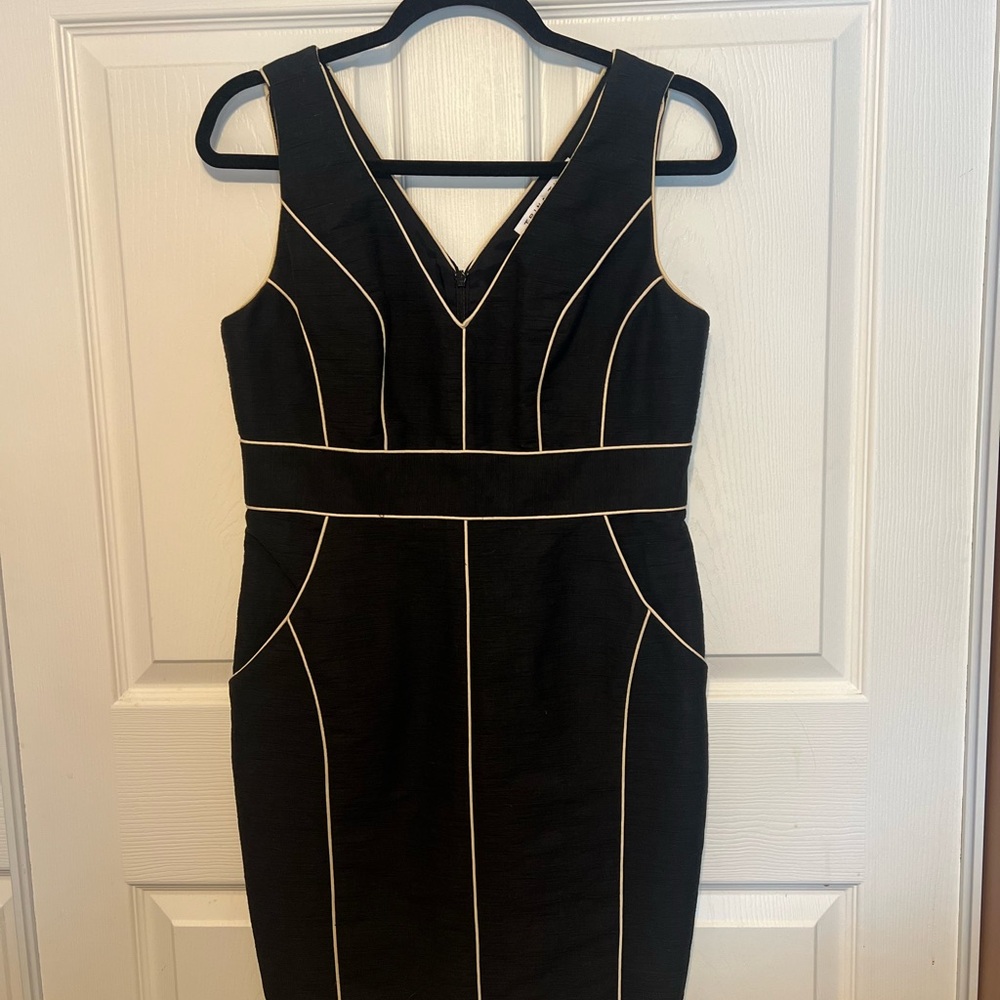 Trina Turk Black Midi Dress with Cream Piping